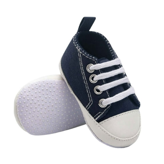 Zwiiyzr Newborn Infant Baby Canvas Anti-slip Soft Shoes First Walkers Boys Girls Sandals Solid Color, Navy, 0-3 Months