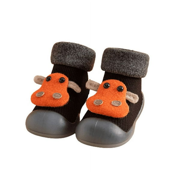 Zwiiyzr Newborn Infant Toddler Baby Shoes Boys Girls Non-Slip 3Months-3Years Floor Socks Shoes Indoor Shoes Cute Winter Warm Children Socks Booties First Walking Shoes Black