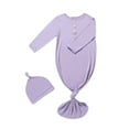 thumbnail image 1 of Zwiiyzr Newborn Knotted Nightgown Long Sleeve with Matching Hat Set 2 Piece Baby Sleeper Gowns Sleeping Bags Home Outfits Set for Boys Girls 0-6 Months Purple, 1 of 3