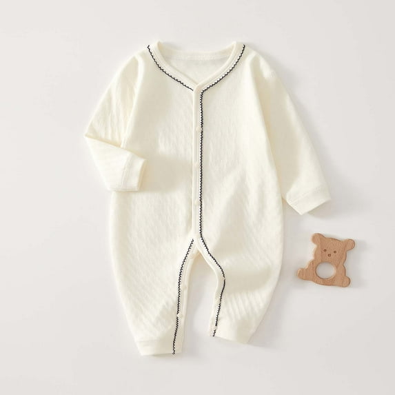 Zwiiyzr Newborn Spring Fall Baby Boy Girl Rompers Bodysuit Jumpsuit Playsuit One Piece Outfit Baby Clothes 0-2T White