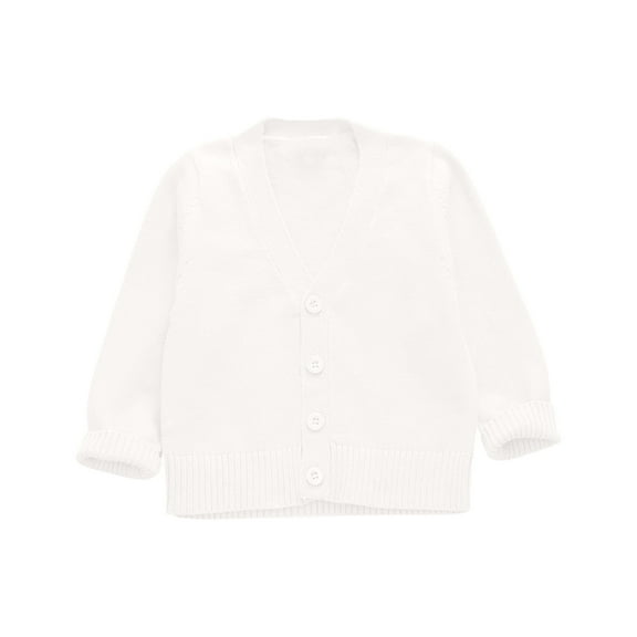 Zwiiyzr School Uniform Sweaters for Kids Boys Girls 1-8 Years Crewneck Cardigan Solid Long Sleeve Button Down Sweater Outerwear White