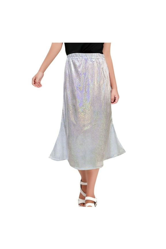 2025 Sequin Long Skirt for Girls 3-16Y Toddler & Kids Sparkle A-Line Dance Midi Skirts Silver