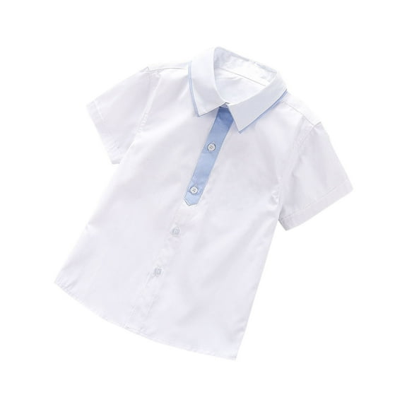 Zwiiyzr Short Sleeve Button Down Shirts for Boy Oxford Collar Shirt Kids Solid Color Student Uniform Clothes 3-9 Years White