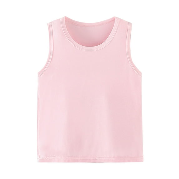 Zwiiyzr Sleeveless Shirts for Kids Toddler Solid Color T-Shirt Round Neck Crop Top for Girls and Boy Tank Top Tee for 2-12 Years Pink