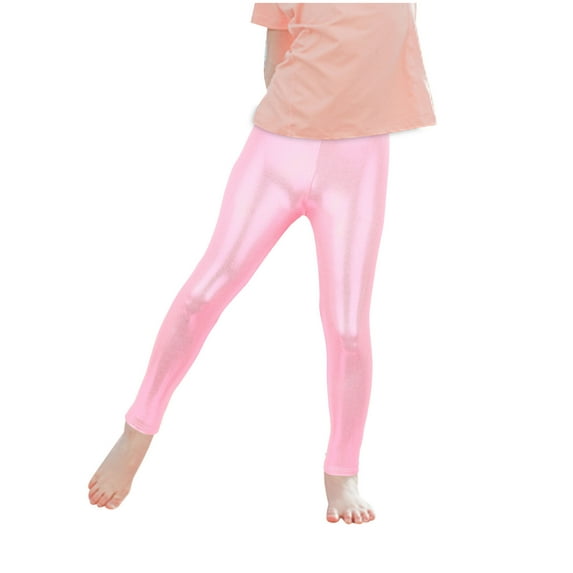 Zwiiyzr Sparkle Dance Tumbling Athletic Gymnastics Yoga Pants Kids Girls Fitness Solid Color Leggings Sports Long Pink