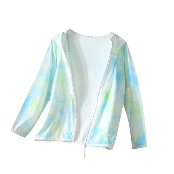 Zwiiyzr 2025 Summer Girls Solid Color Sunscreen Clothes With Protection Ice Feeling Jacket Lightweight Drying Zipper Hooded Top for Going Out Blue