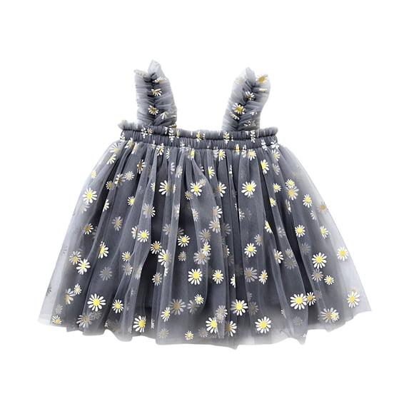 Zwiiyzr Summer Lovely Baby Girls Layered Tulle Toddler Princess Twirl Spaghetti Strap Dress Cami Tutu Sweet Sleeveless Flowers Printed Lace Sundress for 1-5 Years Baby Clothes Gray