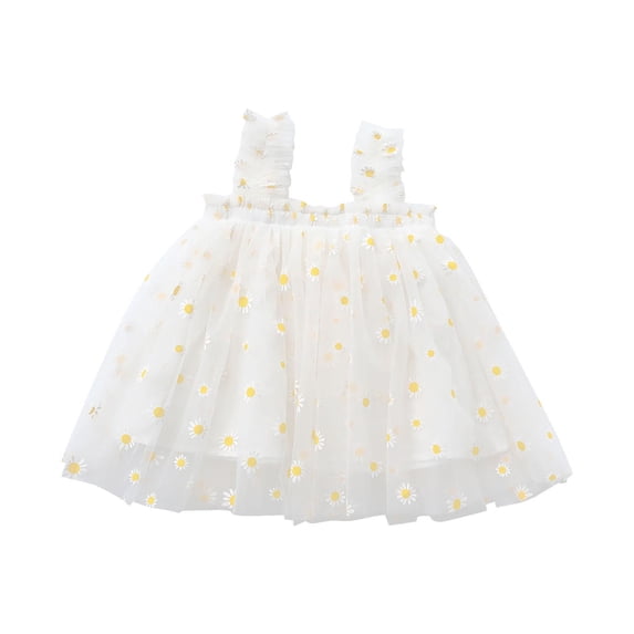 Zwiiyzr Summer Lovely Baby Girls Layered Tulle Toddler Princess Twirl Spaghetti Strap Dress Cami Tutu Sweet Sleeveless Flowers Printed Lace Sundress for 1-5 Years Baby Clothes White
