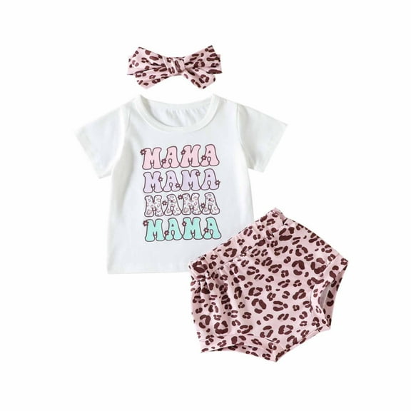 Zwiiyzr Summer Toddler Baby Girls Casual Outfits Mother's Day Letter Short Sleeve T-Shirt Shorts Hairband Three Piece Set White