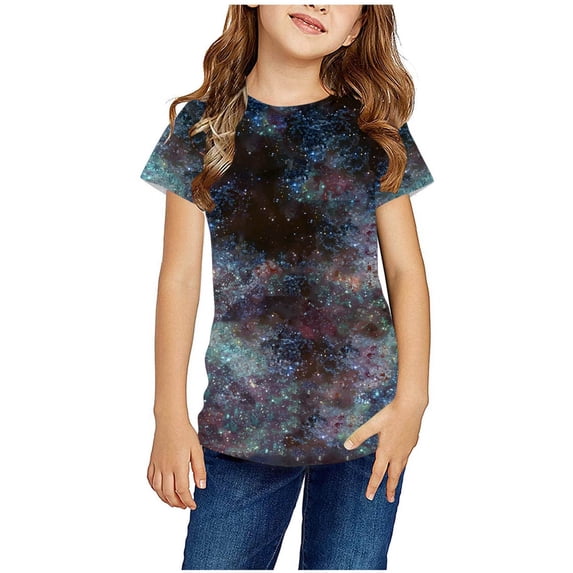 Zwiiyzr 2024 Teen Boys Girls Galaxy Graphic T-Shirt Trendy Crewneck Short Sleeve Summer Clothes Tops Tees for Youth Multicolor-9-10 Years