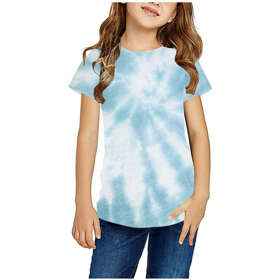 Zwiiyzr 2024 Tie Dye T-Shirt for Kids Rainbow Colorful Tie Dye Round Neck Short Sleeve Shirts for Boys Girls Blue-9-10 Years