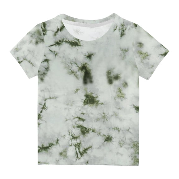 Zwiiyzr Tie Dye T-Shirt for Kids Rainbow Colorful Tie Dye Round Neck Short Sleeve Shirts for Boys Girls Green-4-5 Years