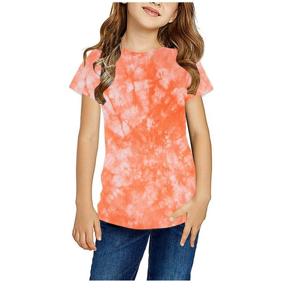 Zwiiyzr 2024 Tie Dye T-Shirt for Kids Rainbow Colorful Tie Dye Round Neck Short Sleeve Shirts for Boys Girls Orange-4-5 Years