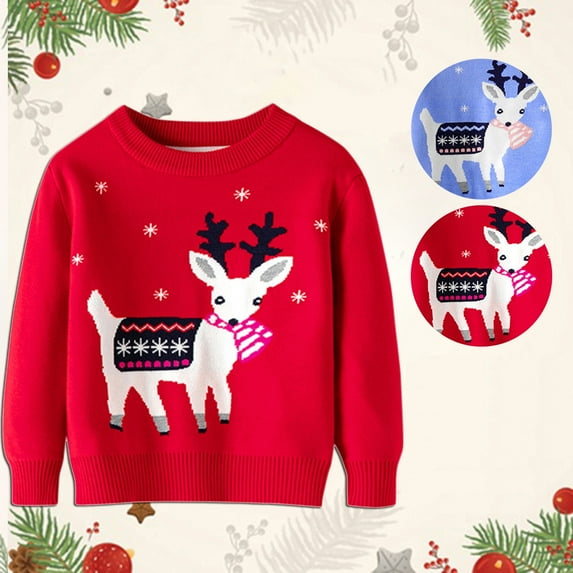 Zwiiyzr Toddler Baby Boy Girl Christmas Sweater Pullover Reindeer Snowman Sweatshirts Knit Tops for 2-7 Years Blue