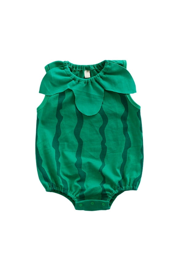 Toddler Baby Boy Girl Outfits Sleeveless Romper Cute Watermelon Shapes Print Bubble Romper Bodysuit Cute Onesie Baby Clothes Green