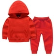 thumbnail image 1 of Zwiiyzr Toddler Baby Boys Girls 2 Piece Outfits Sweatsuit Hoodies Pullover and Long Pants Solid Color Sports Jogging Pants Set for Kids Age 1-10 Years Red, 1 of 6