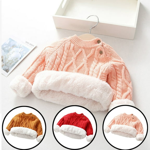 Zwiiyzr Toddler Baby Boys Girls Cable Knit Pullover Fleece Lined Sweaters for 0-3 Years Red