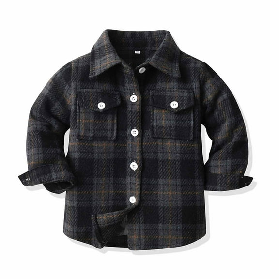 Zwiiyzr Toddler Baby Boys Girls Flannel Shirt Plaid Jacket Long Sleeve Lapel Button Down Pocketed Shirts Coats Shacket Cardigan Coat Outwear Black for 2-3 Years