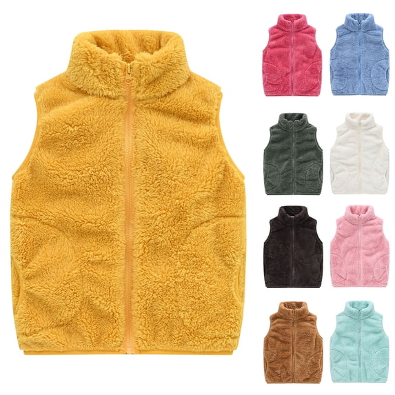 Zwiiyzr Toddler Baby Boys Girls Fleece Fuzzy Zip Up Vest Jacket 18M-7Y Kids Stand Collar Sleeveless Fluffy Outwear with Pockets Yellow