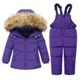 thumbnail image 1 of Zwiiyzr 2025 Toddler Baby Boys Girls Hooded Puffer Down Jackets Kids Child Winter Warm Outfits Outerwear Coats Romper Snowsuits Sets 1-6 Years Purple, 1 of 9