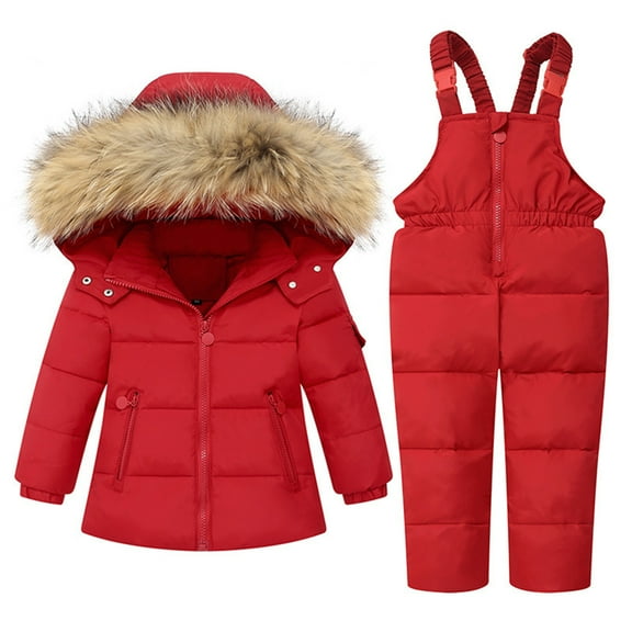 Zwiiyzr 2024 Toddler Baby Boys Girls Hooded Puffer Down Jackets Kids Child Winter Warm Outfits Outerwear Coats Romper Snowsuits Sets 1-6 Years Red