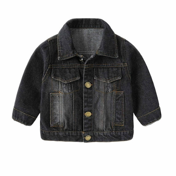 Zwiiyzr Toddler Baby Boys Jean Jacket Kids Denim Jacket Long Sleeve Button Top Coat Casual Outerwear 1-7 Years Black