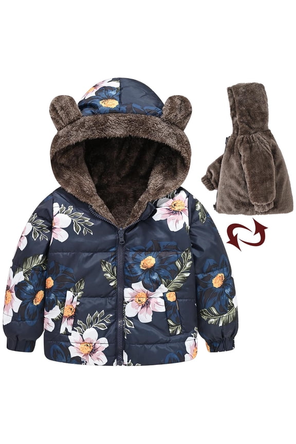2024 Toddler Baby Cute Bear Ears Fleece Lined Hooded Down Jacket Kids Boys Girls Thicken Warm Winter Coat Outerwear Blue-A for 18-24 Months