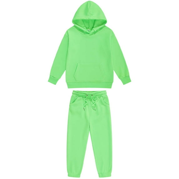 Zwiiyzr Toddler Baby Fall Outfits for Girl Boy 2-13 Years Solid Color Long Sleeve Hoodie Top and Long Sweatpants Set Toddler Sweatsuit Green