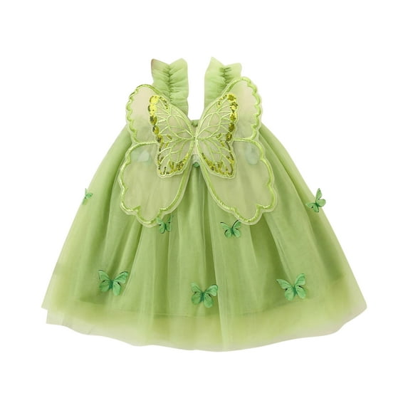 Zwiiyzr 2024 Toddler Baby Girl Princess Butterfly Wings Dress Sleeveless Strap Pleated A-Line Layered Tulle Tutu Dresses Green-12 Months
