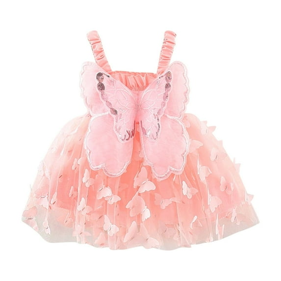 Zwiiyzr 2025 Toddler Baby Girl Princess Butterfly Wings Dress Sleeveless Strap Pleated A-Line Layered Tulle Tutu Dresses Pink-18 Months