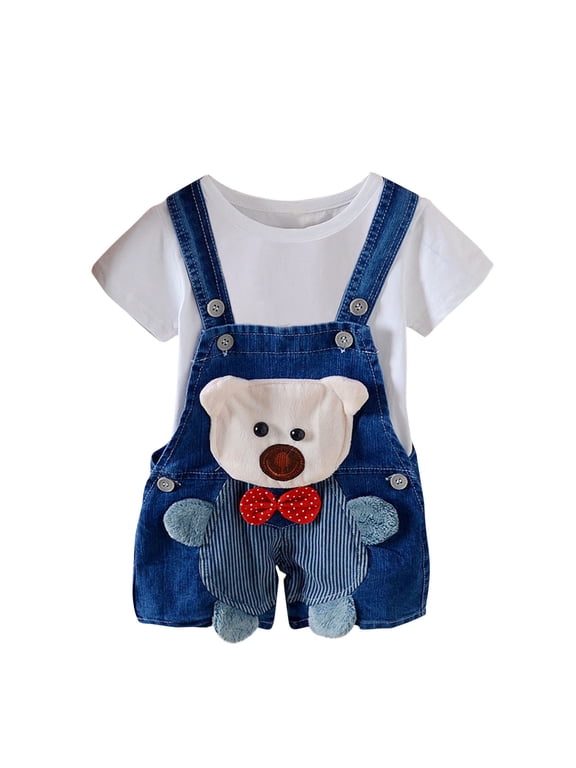 Toddler Baby Girls Boys Jean Overalls Summer Cute Cartoon Denim Romper Shortalls Overalls Size 6 Months-4 Years Blue
