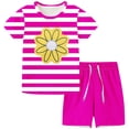 thumbnail image 1 of Zwiiyzr Toddler Baby Girls Boys Summer Clothes Casual Short Sleeved Jogger Shorts with Drawstring Home Striped Print Sports Baby Clothes Summer Two-Piece Set Hot Pink, 1 of 7