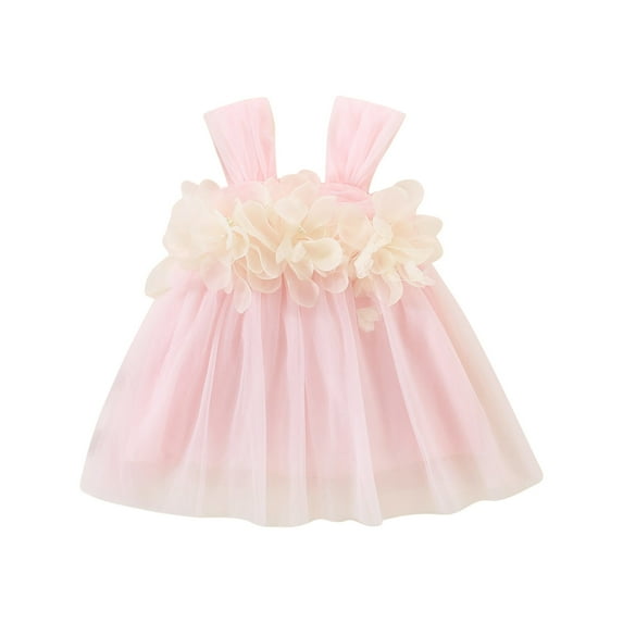 Zwiiyzr 2024 Toddler Baby Girls Summer Dress Sweety Princess Birthday Party Gown Fly Sleeve Butterfly Tutu Tulle Dress Pink-12 Months