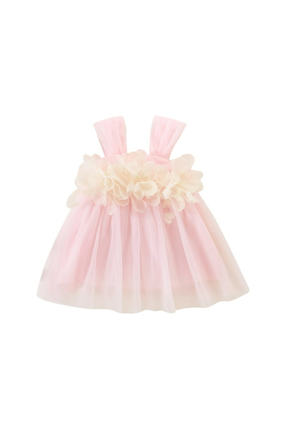 2024 Toddler Baby Girls Summer Dress Sweety Princess Birthday Party Gown Fly Sleeve Butterfly Tutu Tulle Dress Pink-3 Months