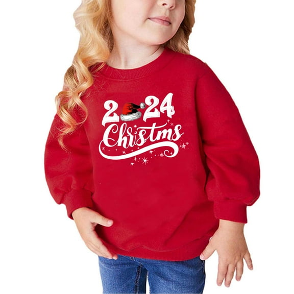 Zwiiyzr Toddler Baby Sweatshirt Christmas Letter Print Crewneck Pullover Sweater Long Sleeve Shirt Winter Fall Clothes for Girls and Boys Red