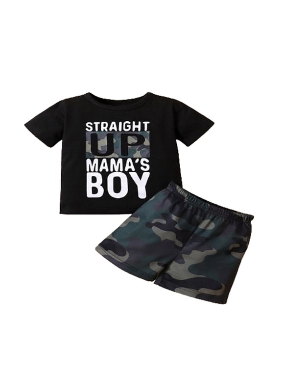 Toddler Boy Outfits Baby Clothes Summer Kids Camo Pattern Short Sleeve Shirt & Shorts Set 2Pcs 1.5-6 Years Black