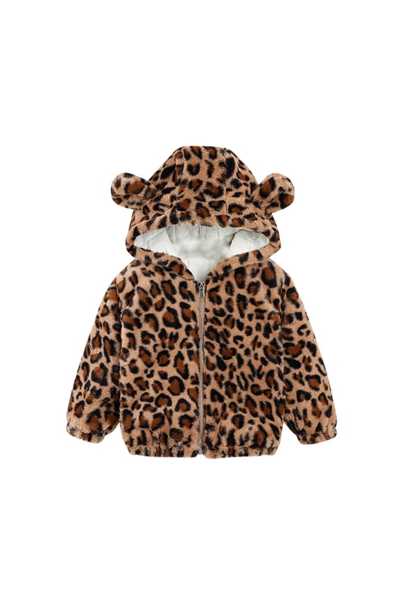 Toddler Boy's Girl's Cute Fuzzy Fleece Jacket Leopard Print Zip Up Hooded Winter Warm Sleeveless Teddy Coat Overcoat Outwear 1-8Year Brown