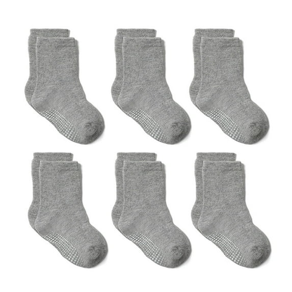 Zwiiyzr Toddler Boys Girls Cute Non Slip Floor Socks Kids Baby Knitted Warm Socks Solid Anti-Slip Room Socks 6PCS D