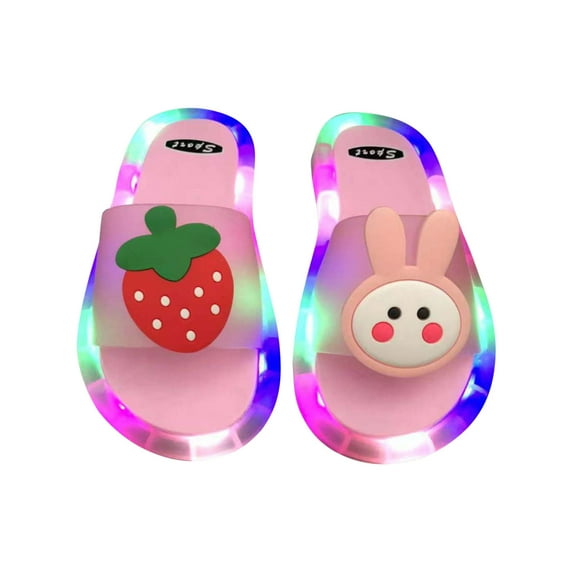 Zwiiyzr Toddler Boys Girls Shoes 15 Months-9 Years Slippers Light-up Slide Sandals Led Happy Summer Children Cartoon Cute Shining Walking Artifact Pink