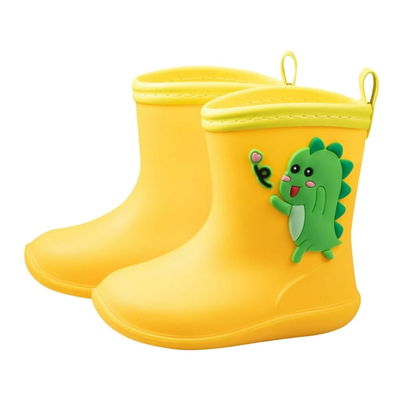 Zwiiyzr Toddler Boys Girls Shoes 18 Months-10.5 Years Rain Booties Cute Dinosaur Baby Infant Kids Cartoon Rain Booties Yellow