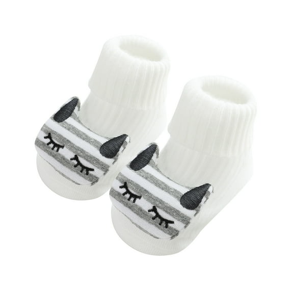 Zwiiyzr Toddler Boys Girls Slipper Socks 0-3 Years Over The Calf Solid Color Cartoon Socks Keep Warm Kids Soft Dispensing Non-Slip Indoor Newborn Socks White
