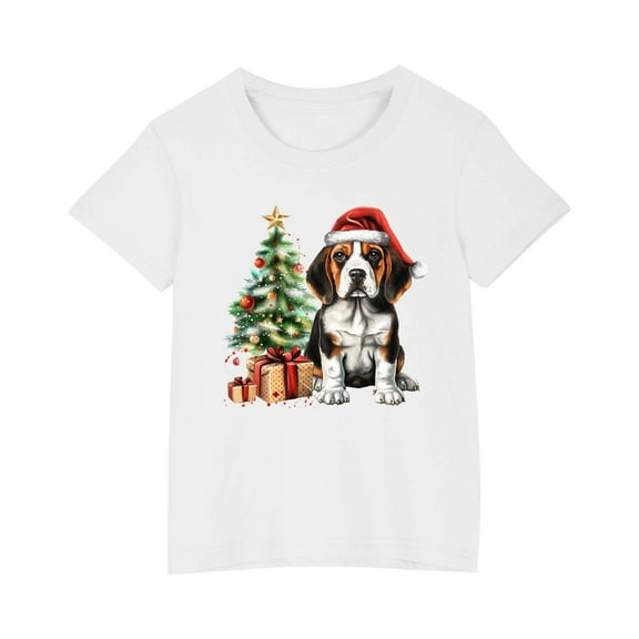 Zwiiyzr Toddler Boys and Girls Christmas Shirts Fashion Cute Printed Casual Short Sleeve Crewneck Cotton Top 3-10 Years White