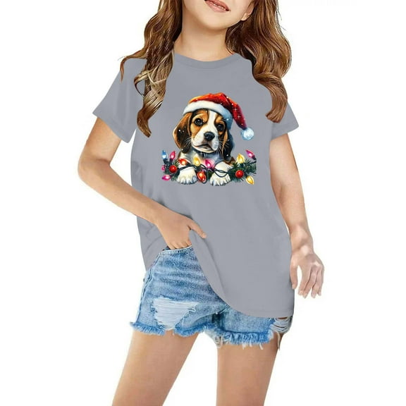Zwiiyzr Toddler Boys and Girls Christmas Shirts Fashion Printed Casual Short Sleeve Crewneck Cute Cotton Top 3-10 Years Gray