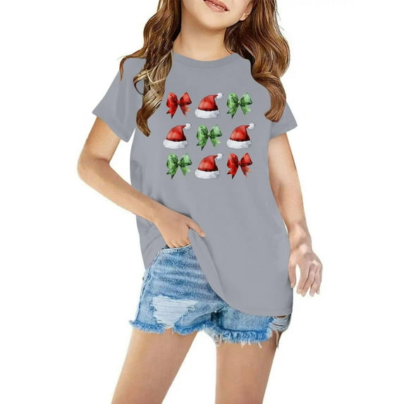Zwiiyzr Toddler Boys and Girls Cute Christmas Shirts Fashion Printed Casual Short Sleeve Crewneck Cotton Top 3-10 Years Gray