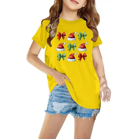 Zwiiyzr Toddler Boys and Girls Cute Christmas Shirts Fashion Printed Casual Short Sleeve Crewneck Cotton Top 3-10 Years Yellow