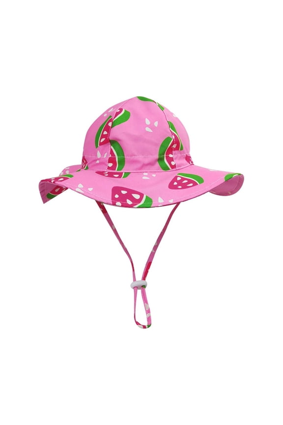 Lovskoo Toddler Bucket Hat Wide Brim Summer Children's Watermelon Print Sun Protection With Rope Baby Beach Gear Hot Pink 9-18 Months