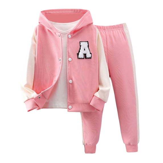 Zwiiyzr Toddler Fall Outfits for Girl Boy Unisex Long Sleeve Hoodie Button Up Coat and Long Sweatpants Set Toddler Sweatsuit 2-9 Years Pink