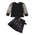 thumbnail image 1 of Zwiiyzr 2025 Toddler Girls 2-7 Years Spring Round Collar Knit Patchwork Mesh Long Sleeve Ruffled Belt Leather Skirt Short Skirt Two Piece Set Black, 1 of 7