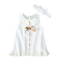 thumbnail image 1 of Zwiiyzr Toddler Girls Cute Dress Solid Color Lace Dress Round Collar Short Sleeve Dress with Bow Scarf Suit Baby Clothes White, 1 of 9
