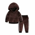 thumbnail image 1 of Zwiiyzr Toddler Girls Fall Winter Outfit Baby Clothes Golden Velvet Hooded Pullover Long Sleeve Top Casual Pants Suit Brown, 1 of 9